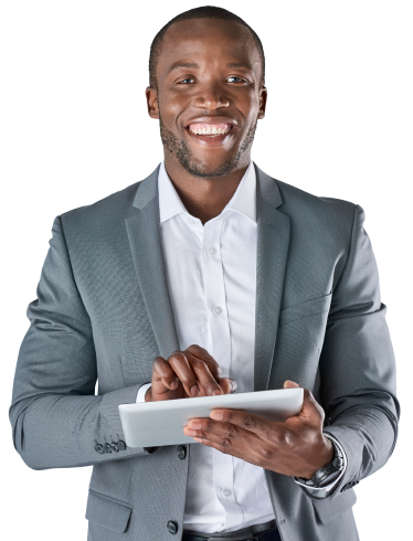 Scrum-Essentials-Hero A business professional with a tablet